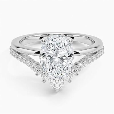 IGI Certified Lab Grown Diamond Engagement Ring Oval Brilliant Diamond Ring with V-Shaped Pavé