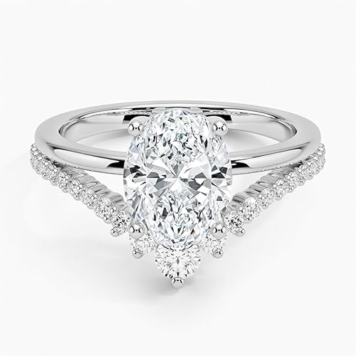 IGI Certified Lab Grown Diamond Engagement Ring Oval Brilliant Diamond Ring with V-Shaped Pavé