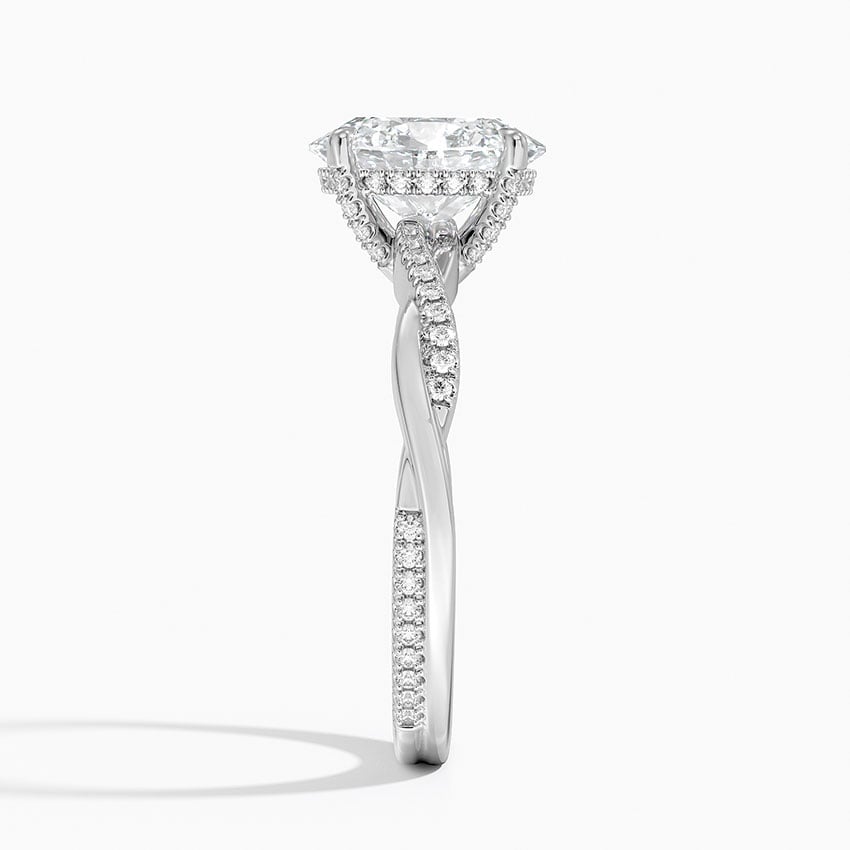 IGI Certified Lab Grown Diamond Engagement Ring Oval Brilliant Hidden Halo Ring With Twisted Pavé Shank - Image 3