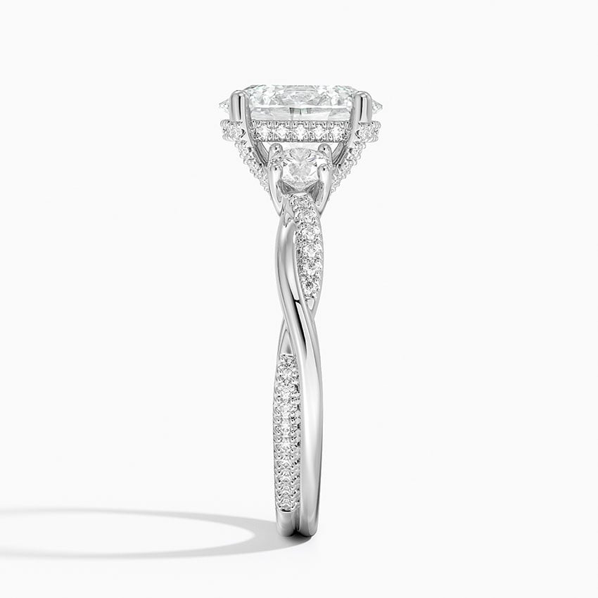 IGI Certified Lab Grown Diamond Engagement Ring Oval Brilliant Three Stone Hidden Halo Ring With Twisted Pavé Shank - Image 3