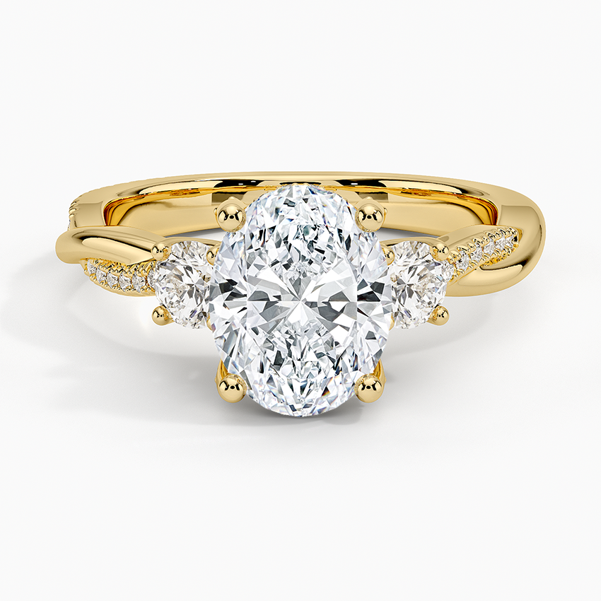 IGI Certified Lab Grown Diamond Engagement Ring Oval Brilliant Three Stone Hidden Halo Ring With Twisted Pavé Shank - Image 4
