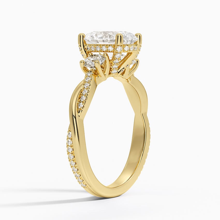 IGI Certified Lab Grown Diamond Engagement Ring Oval Brilliant Three Stone Hidden Halo Ring With Twisted Pavé Shank - Image 5
