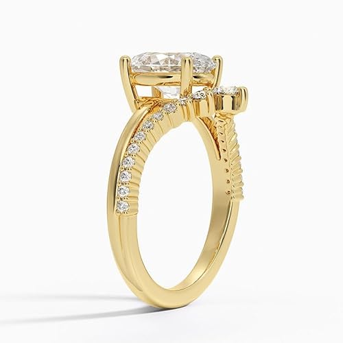 IGI Certified Lab Grown Diamond Engagement Ring Oval Brilliant Diamond Ring with V-Shaped Pavé - Image 5