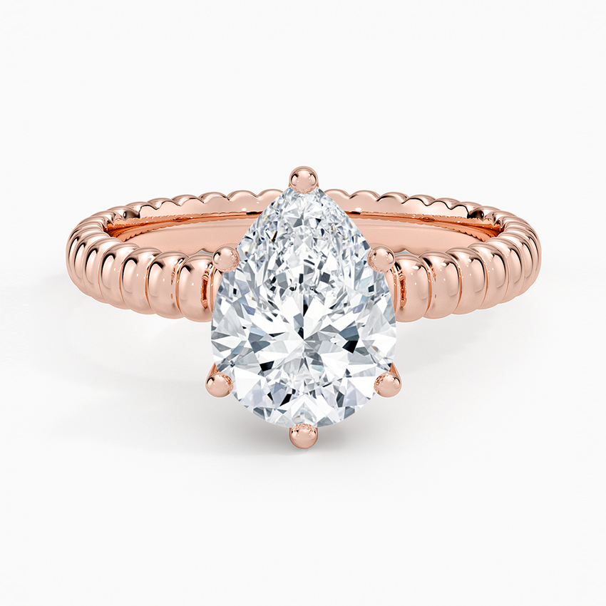 IGI Certified Lab Grown Diamond Engagement Ring Pear Brilliant Solitaire Ring With Scalloped Ribbed Band - Image 7