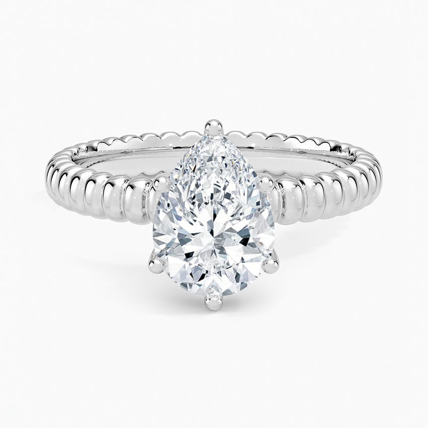 IGI Certified Lab Grown Diamond Engagement Ring Pear Brilliant Solitaire Ring With Scalloped Ribbed Band