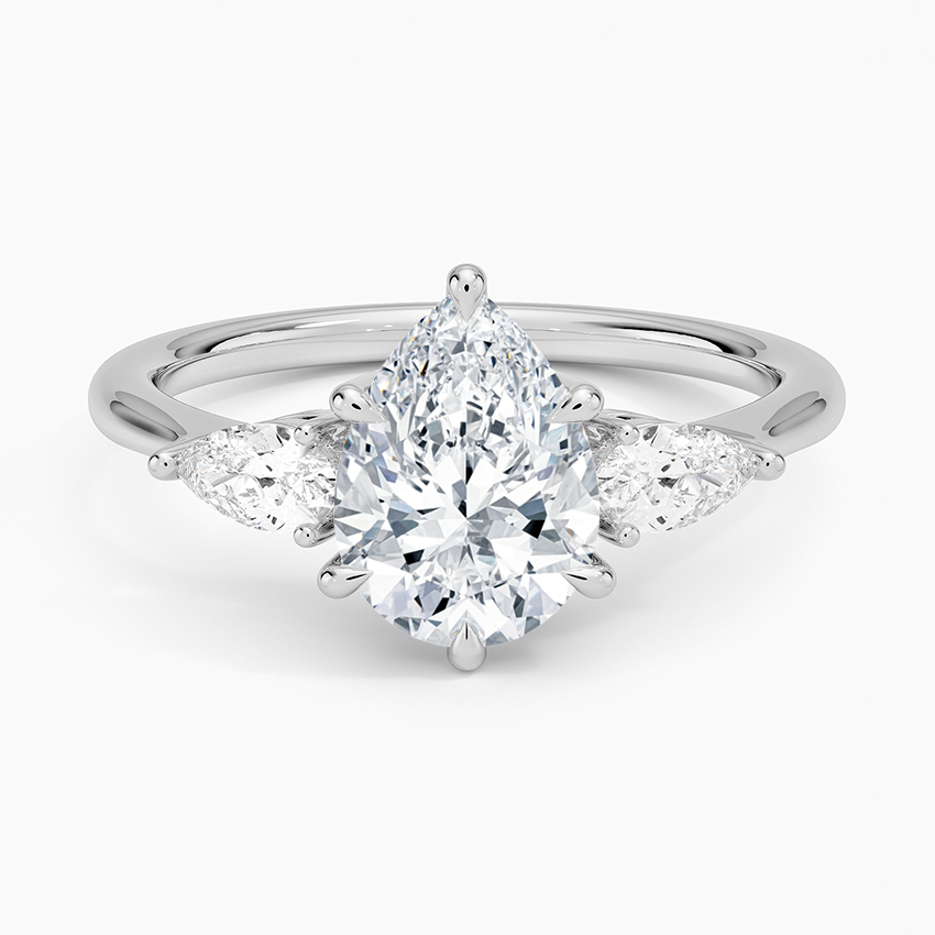 IGI Certified Lab Grown Diamond Engagement Ring Pear Brilliant Three Stone Ring With Pear Side Diamonds