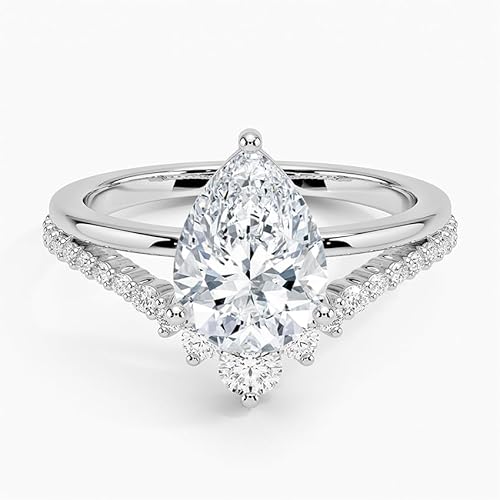 IGI Certified Lab Grown Diamond Engagement Ring Pear Brilliant Diamond Ring with V-Shaped Pavé
