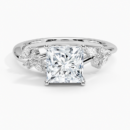IGI Certified Lab Grown Diamond Engagement Ring Princess Brilliant Floral Cathedral Ring