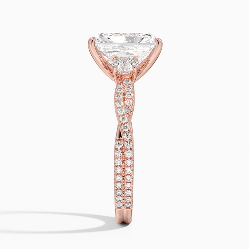 IGI Certified Lab Grown Diamond Engagement Ring Radiant Brilliant Three Stone Ring With Double Pavé Twisted Shank - Image 9