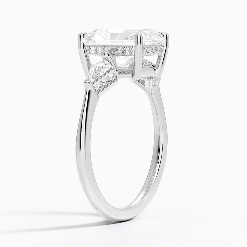 IGI Certified Lab Grown Diamond Engagement Ring Radiant Brilliant Diamond Hidden Halo With Kite Side Stone Ring - Image 2