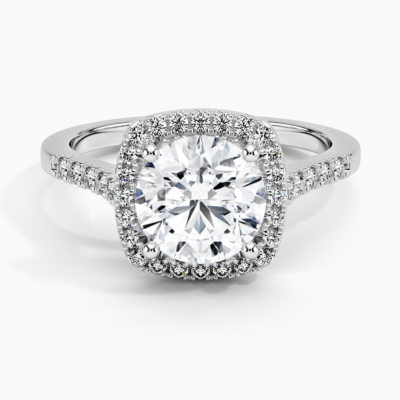 IGI Certified Lab Grown Diamond Engagement Ring Round Brilliant Halo Ring With Cathedral Pavé Band